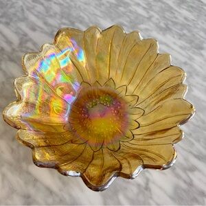 Vintage Iridescent Amber Sunflower Glass Bowl 7”